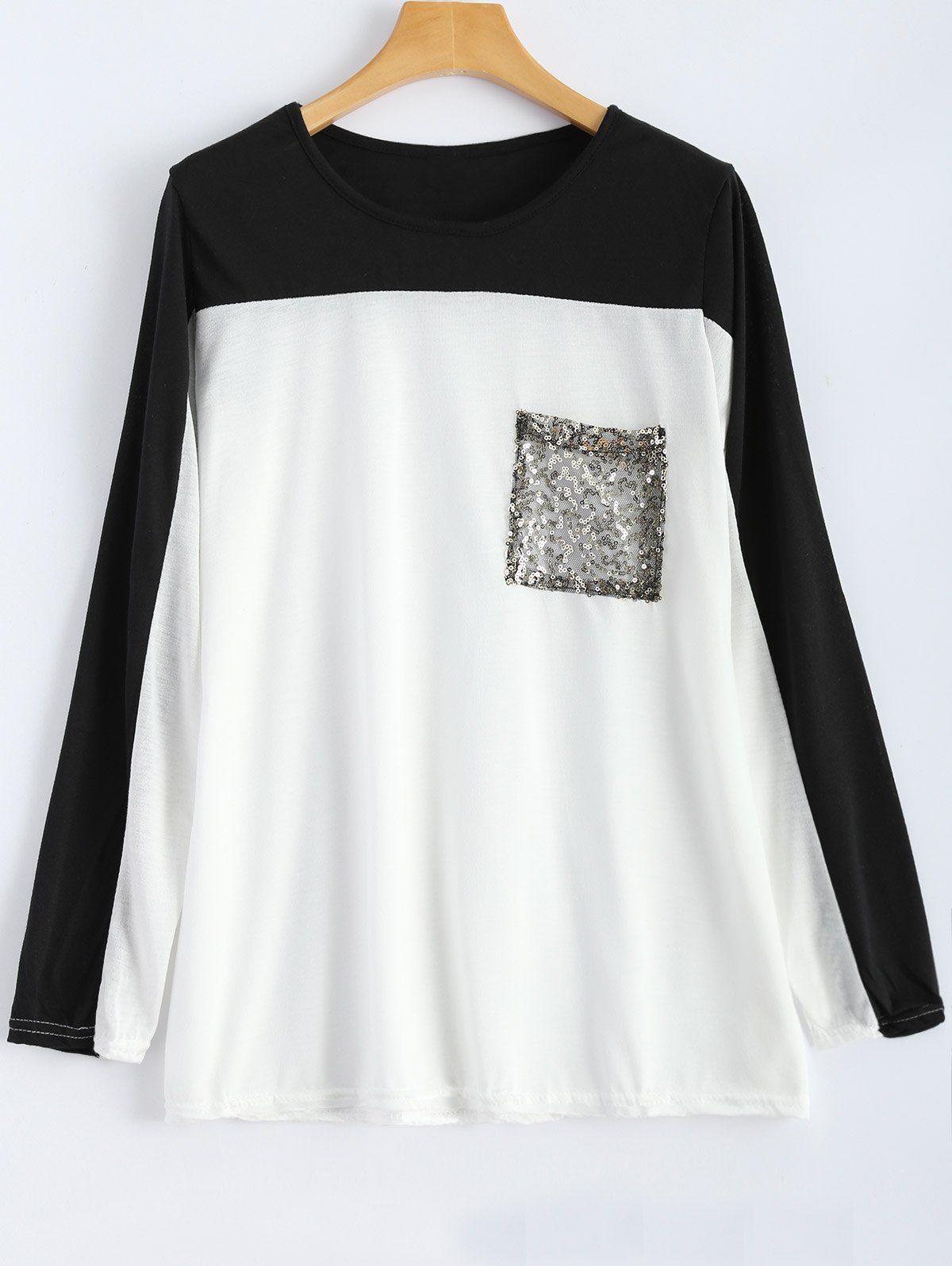 

Sequin Long Sleeve Color Block T-Shirt, White
