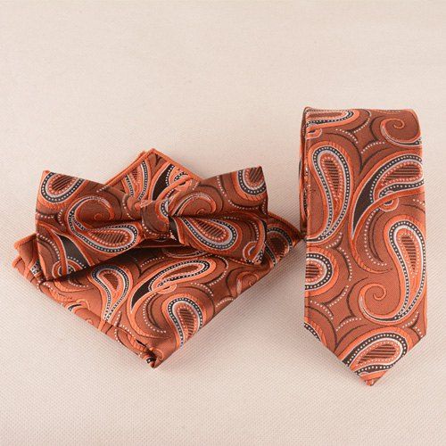 

Business Suit Cashews Pattern Tie Pocket Square Bow Tie, Dark red