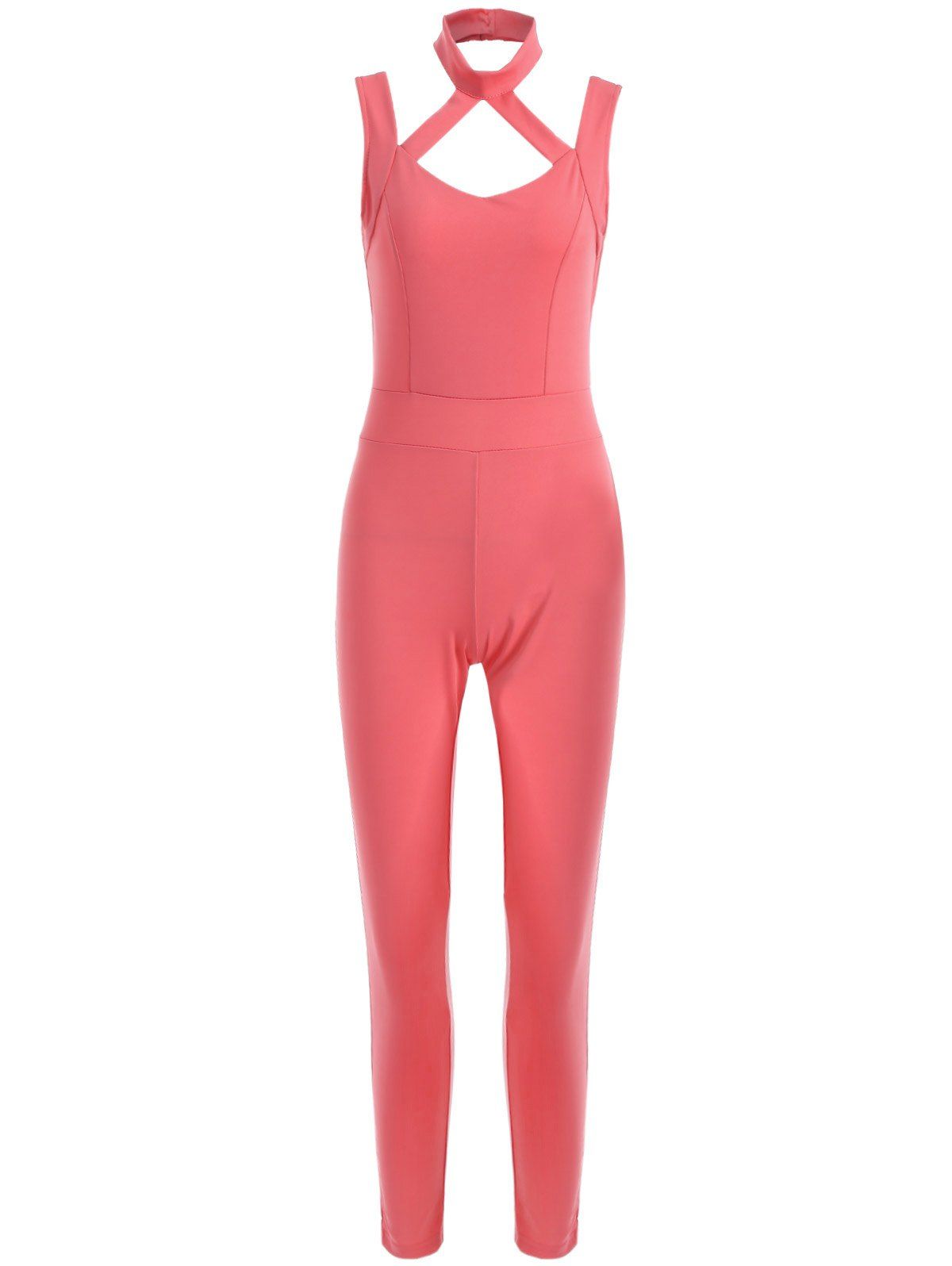 

Sleeveless Hollow Out Backless Fitted Jumpsuit, Pink