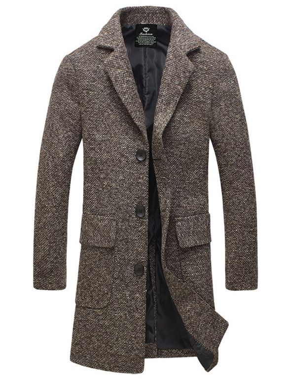 Manteau en laine mélangé tweed col à revers avec poche - café 4XL