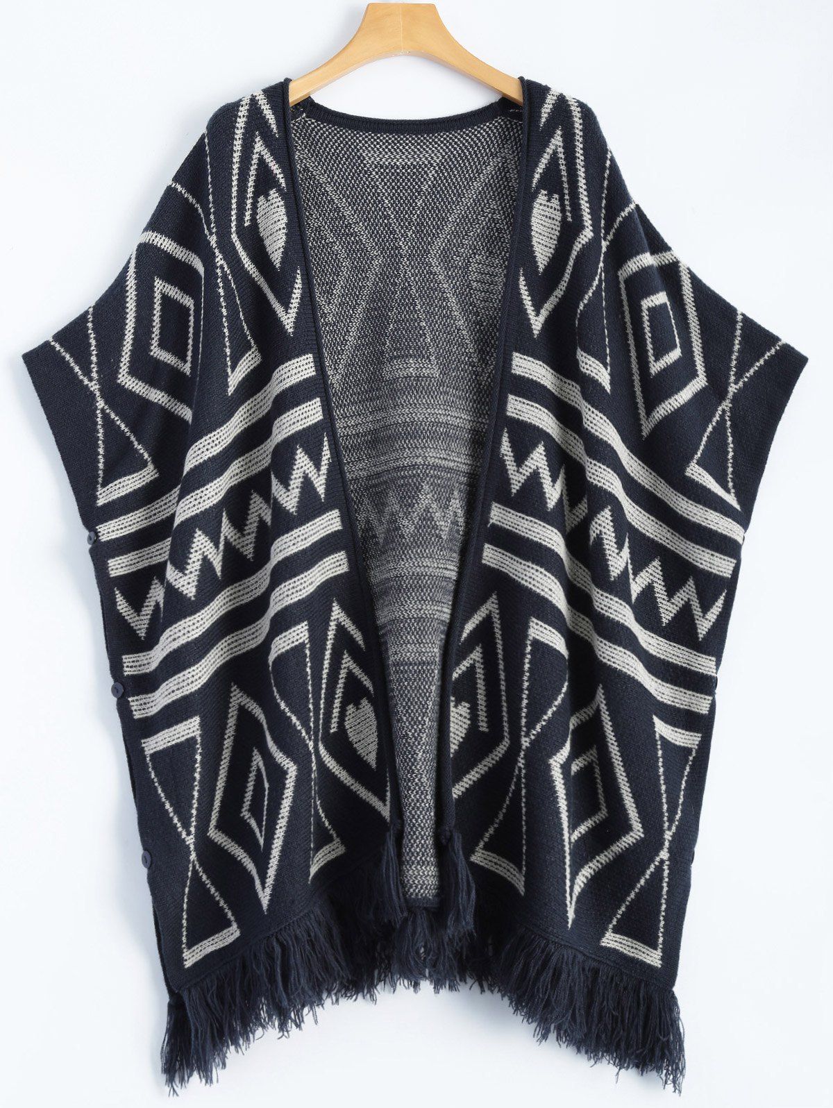 

Geometric Knit Cape, Purplish blue