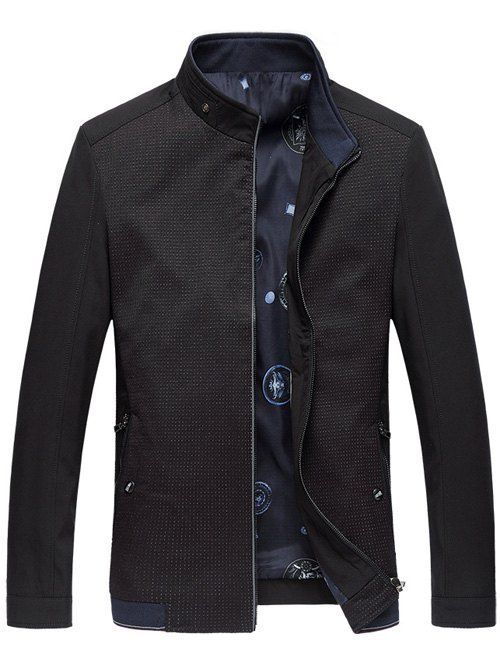 Jacket zippé col montant jointif sur côte - Noir 2XL