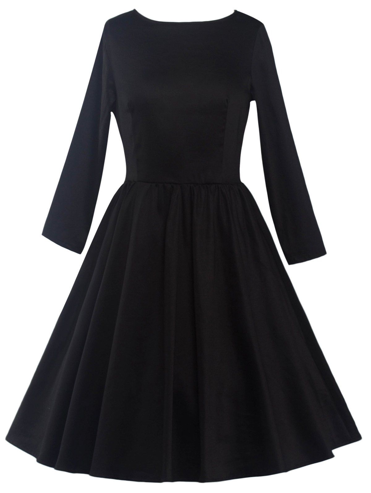 [41% OFF] 2021 Long Sleeve Fit And Flare Dress In BLACK | DressLily