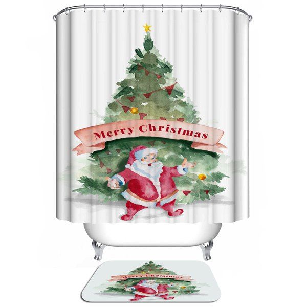 

Bathroom Decoration Christmas Tree Waterproof Shower Curtain, White