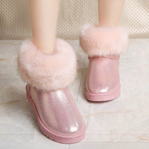 PU Leather Tassels Faux Fur Snow Boots - PINK 38