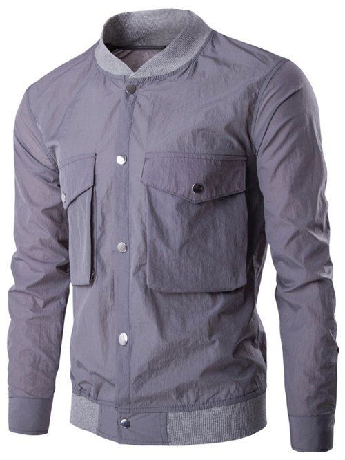 

Rib Splicing Pockets Design Jacket, Gray