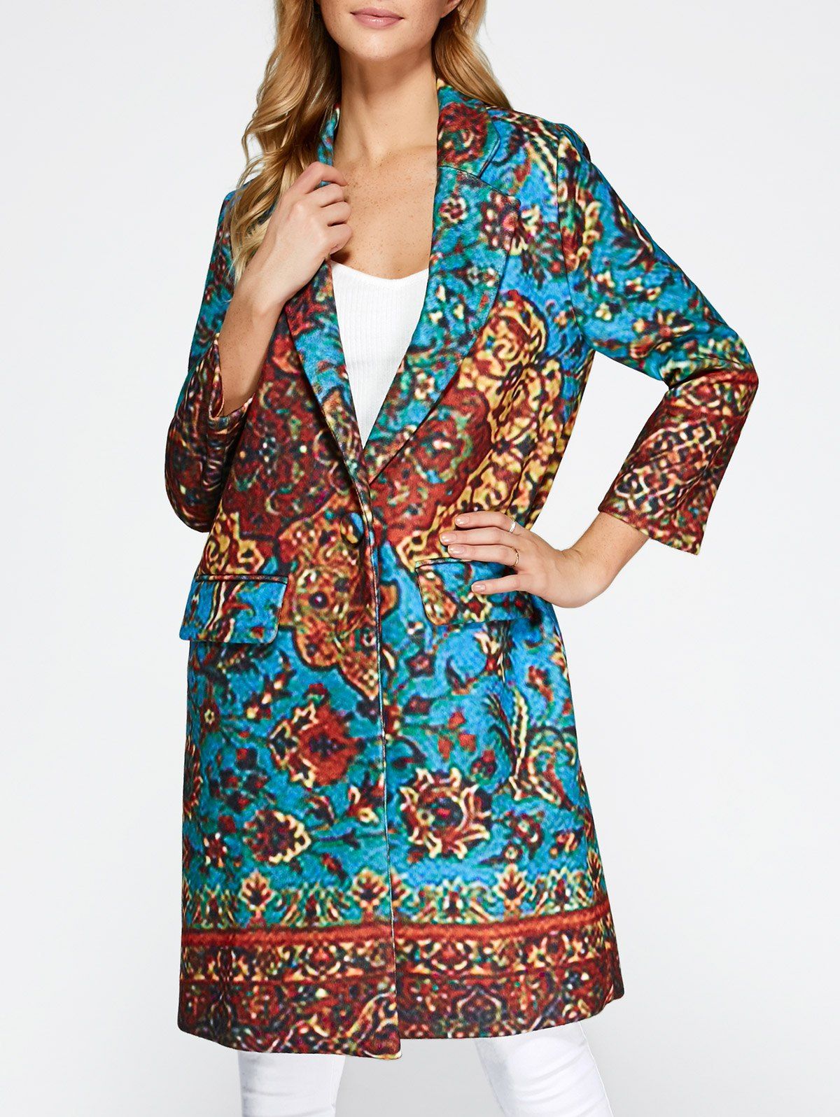 

Lapel Collar Printed Walker Coat, Colormix