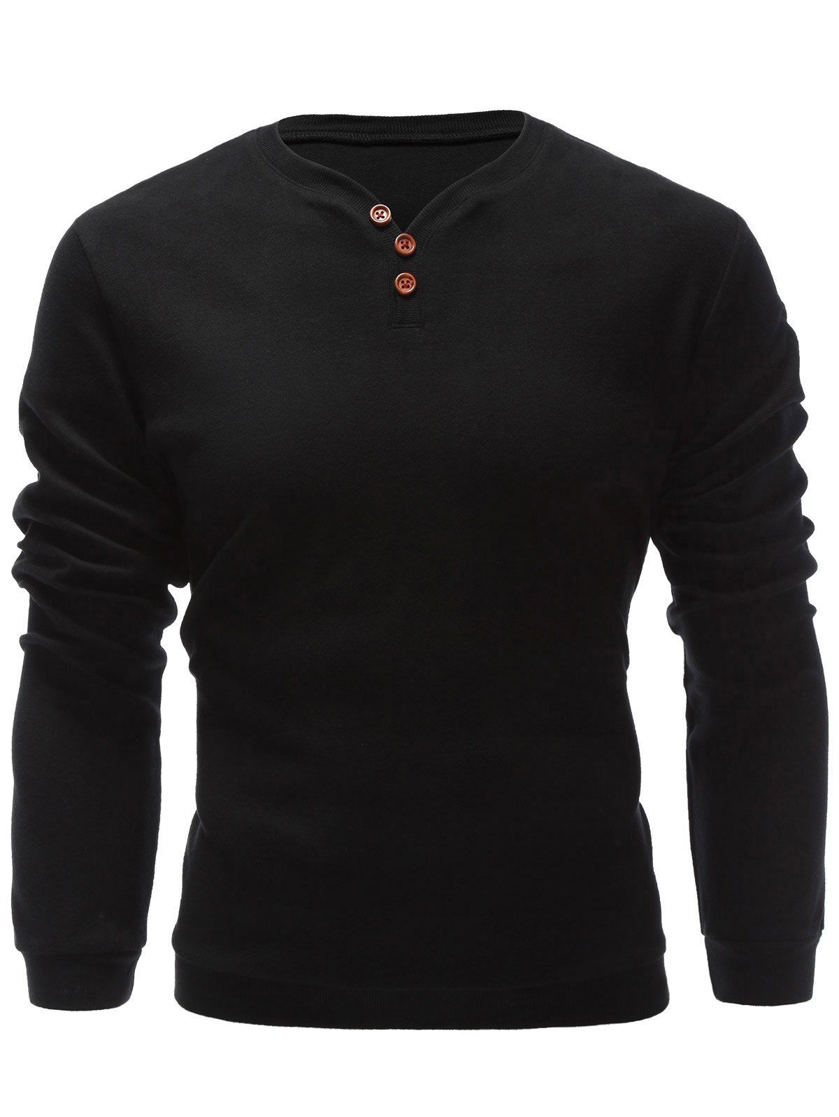 

Pullover Three Buttons V Neck Sweatshirt, Black