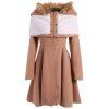 Manteau élégant manches longues avec capuche en fausse fourrure embellies Spliced ​​femmes - Camel L