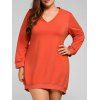 Robe grande taille manches longues a col V - Saumon 3XL