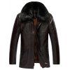 Jacket en PU cuir grande taille col en fausse fourrure et flocage - Brun du Café XL
