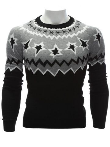 Color Block Waviness Graphic Crew Neck Sweater