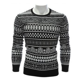 

Ethnic Style Geometric Graphic Crew Neck Sweater, White