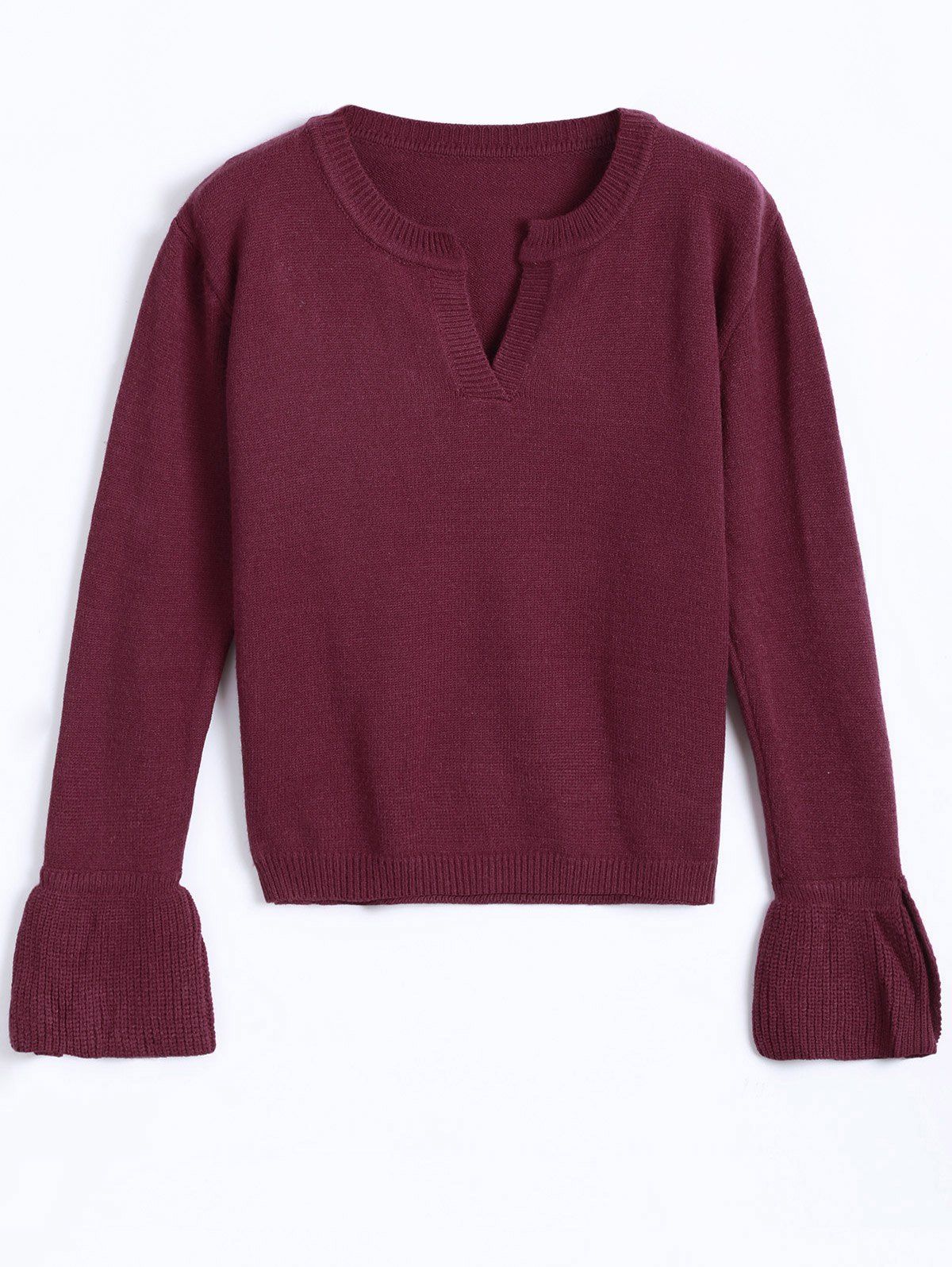 

Flare Sleeve Slimming Sweater, Red