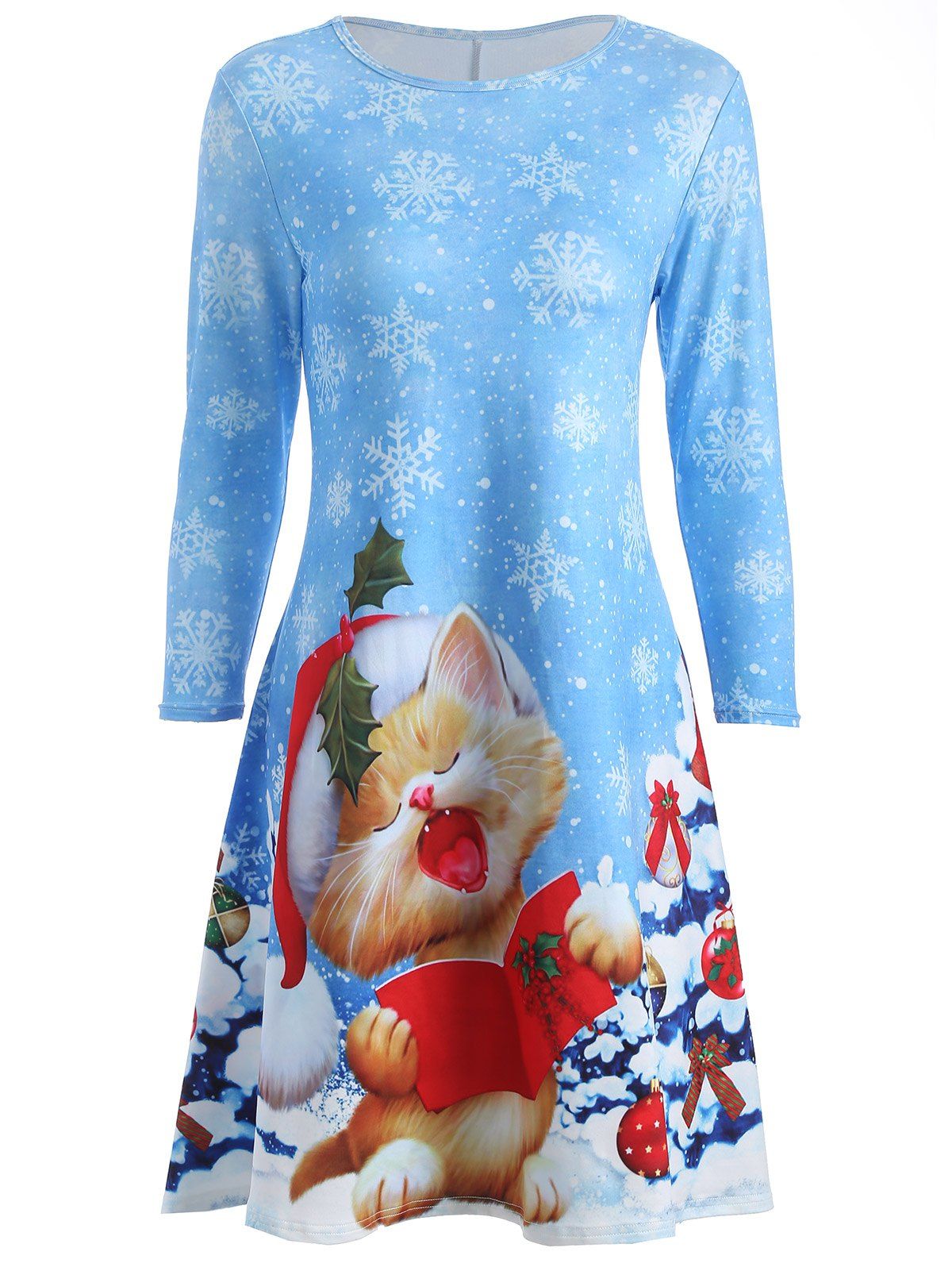 

Kitten Snowflake Print Swing Dress, Cloudy