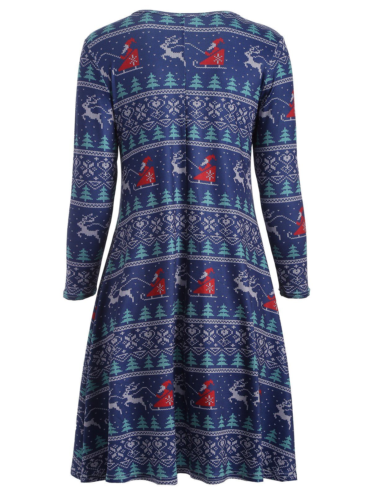 2018 Christmas Elk Print Swing Dress DEEP BLUE ONE SIZE In Print ...