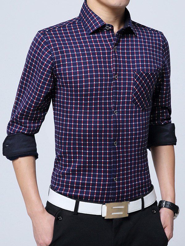 

Flocking Button Up Gingham Shirt, Red