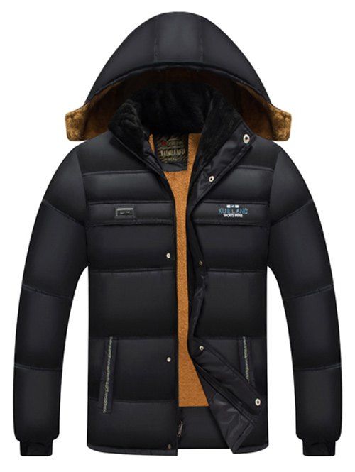 

Flocking Elastic Cuff Zip Up Hooded Padded Jacket, Golden