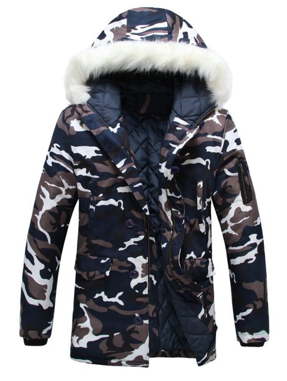 Manteau Rembourré à Capuche avec Fausse Fourrure Camouflage à Zip - Camouflage M
