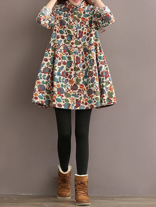

A Line Leaf Print Dress, Palomino