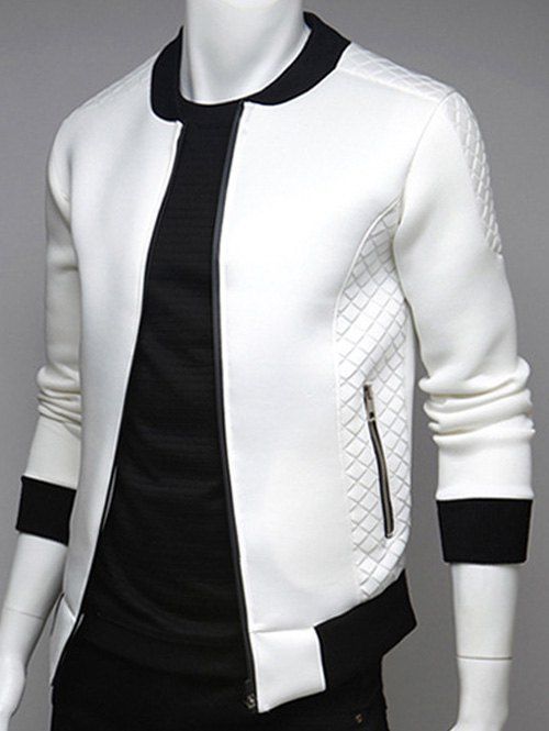 Veste zippée avec losanges jointifs ,col montant - Blanc 2XL