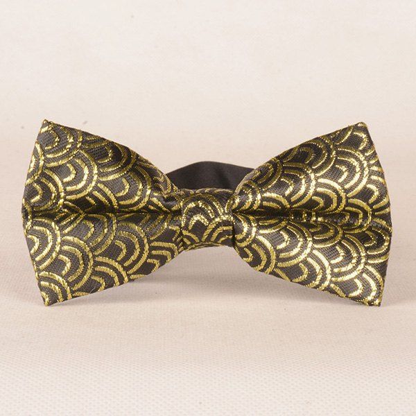 

Simple Water Wave Print Embroider Bow Tie, Black