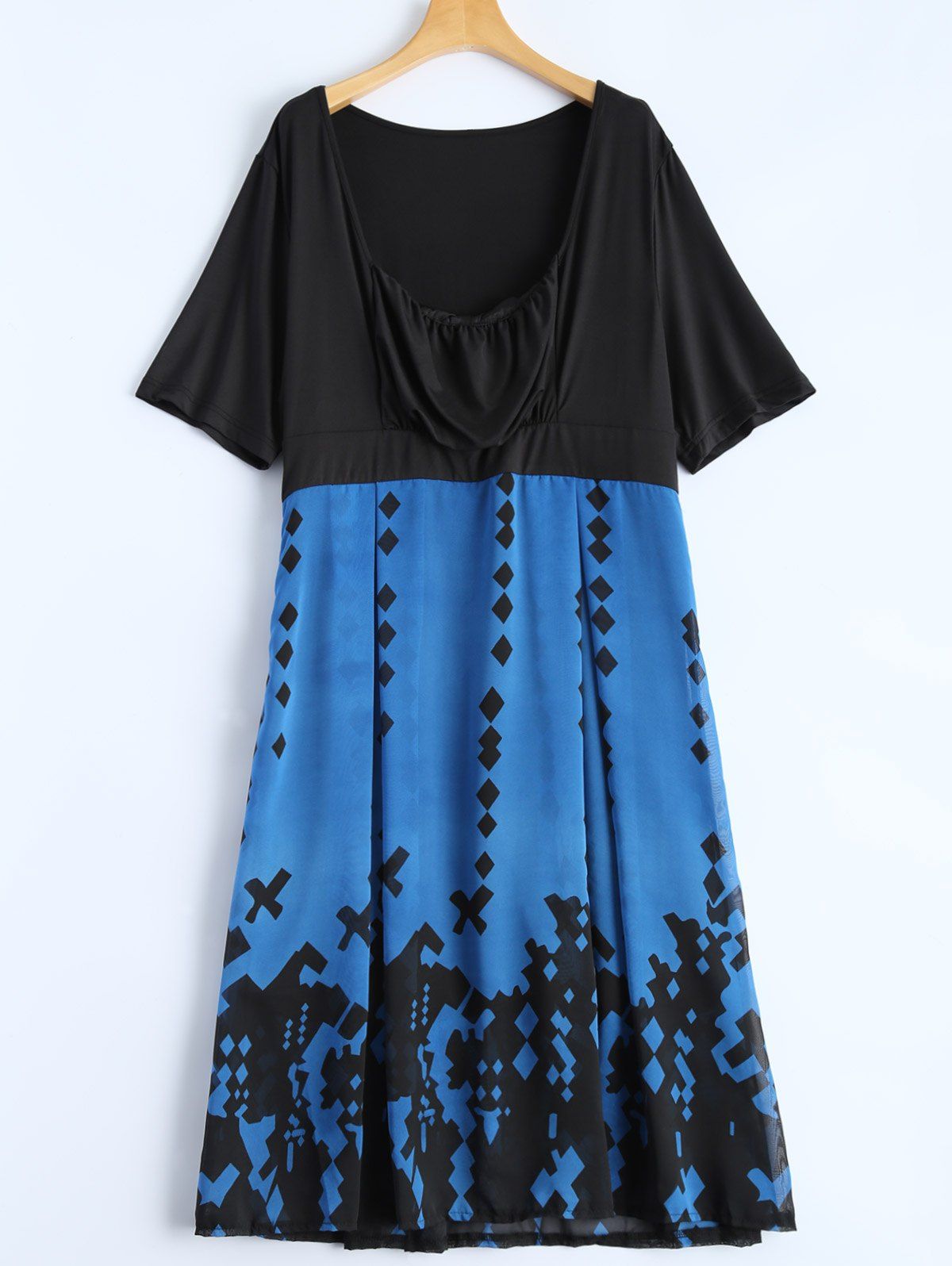 

Draped Printed Empire Waist Tea Length Dress, Blue