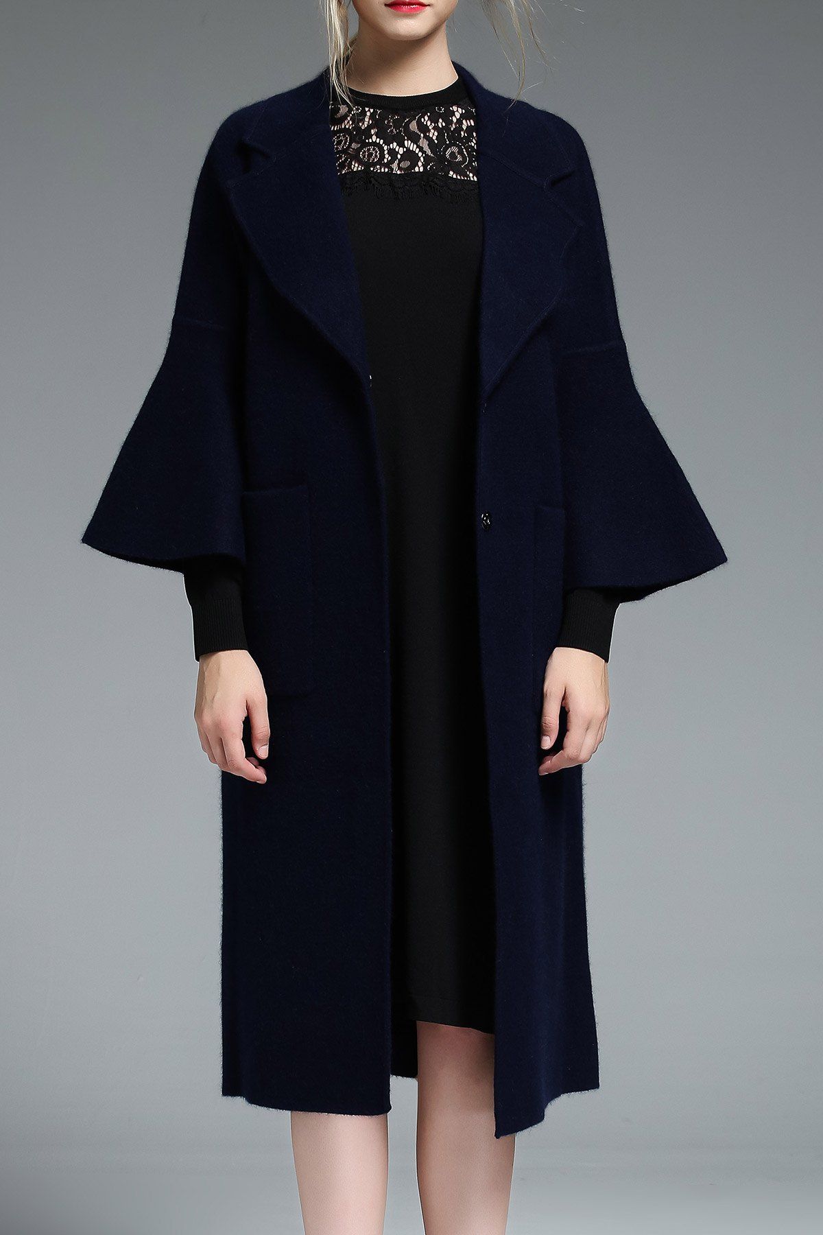 

Flare Sleeve Wool Blend Walker Coat, Pearl indigo blue