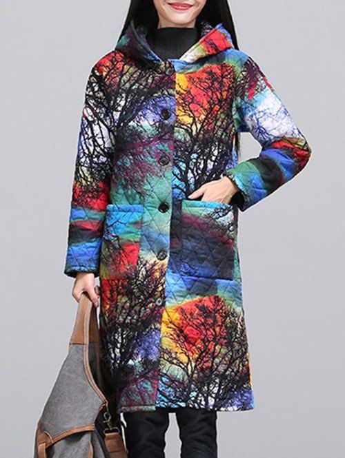 

Ethnic Style Color Block Paint Quilted Coat, Colormix