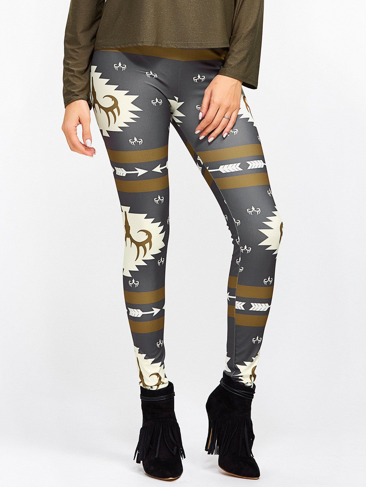 

Christmas Ornate Print Slim Leggings, Colormix