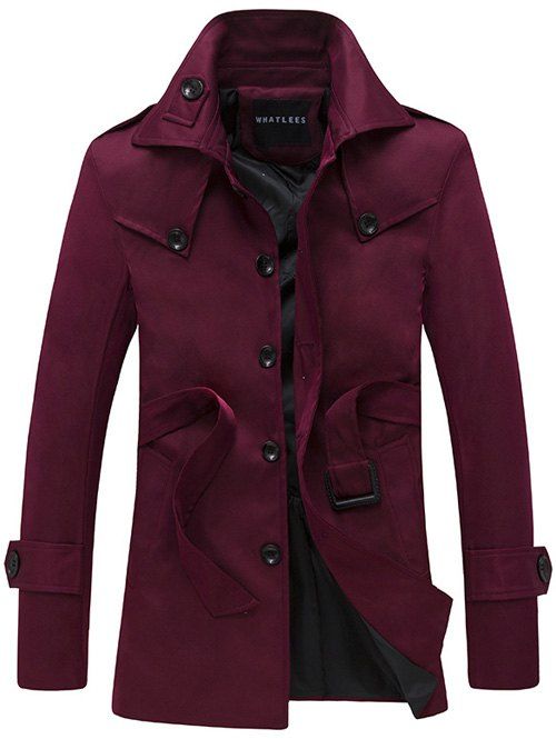 

Single Breasted Epaulet Design Turndown Collar Coat, Red