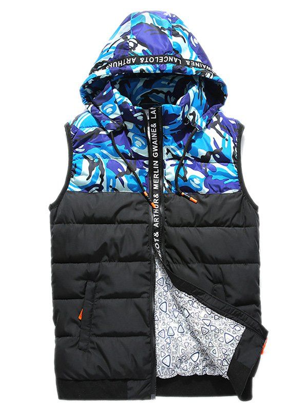 

Zip Up Letter Camouflage Hooded Padded Waistcoat, Blue