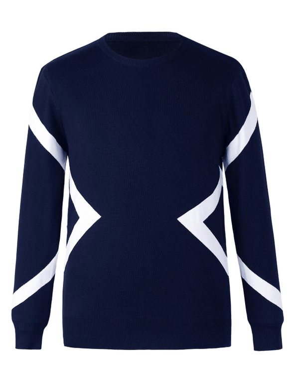 Mode Design Line col rond manches longues Pull pour les hommes - Bleu Violet 3XL