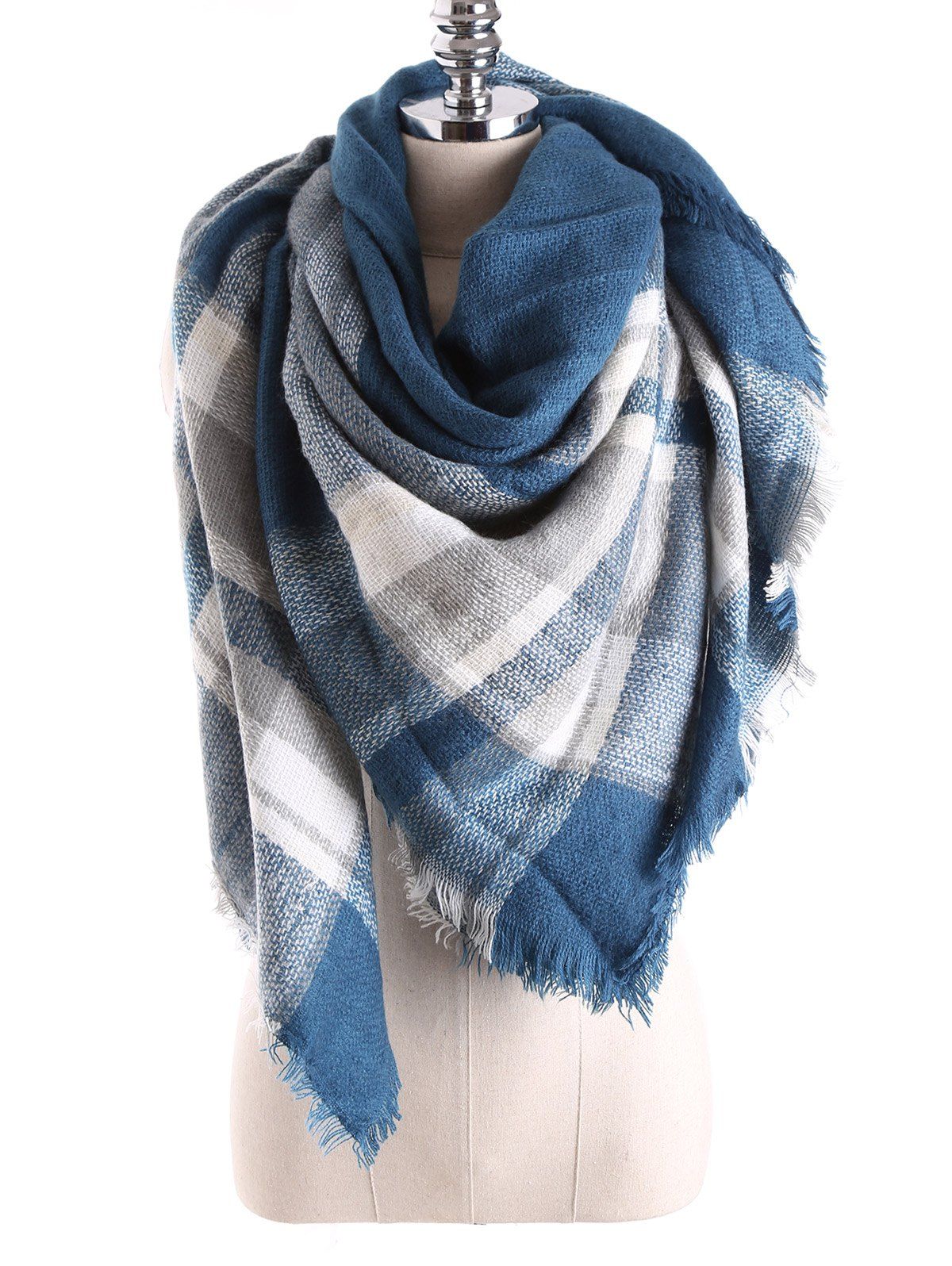 [34 OFF] 2021 Warm Tartan Plaid Blanket Shawl Scarf In TURQUOISE