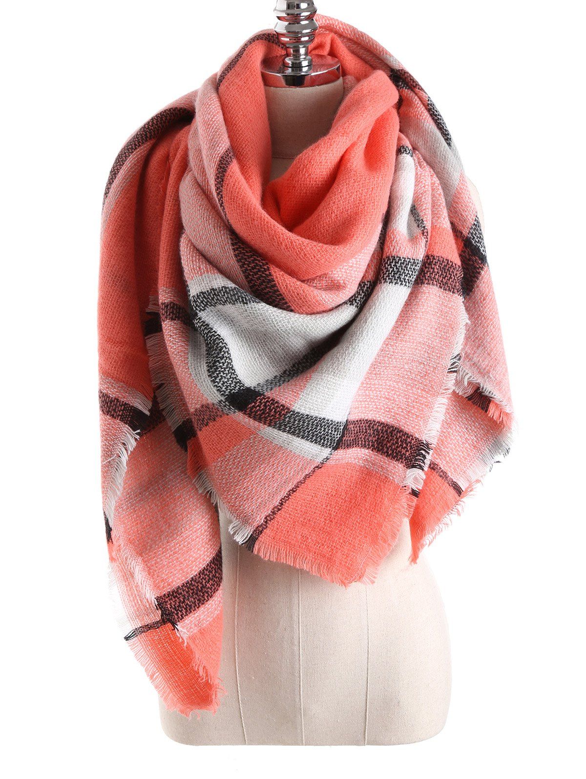 

Warm Tartan Plaid Blanket Shawl Scarf, Orangepink