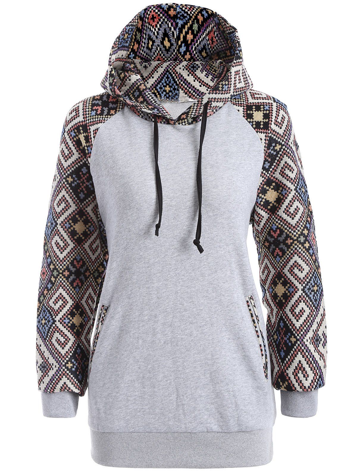 

Jacquard Drawstring Pullover Hoodie, Gray