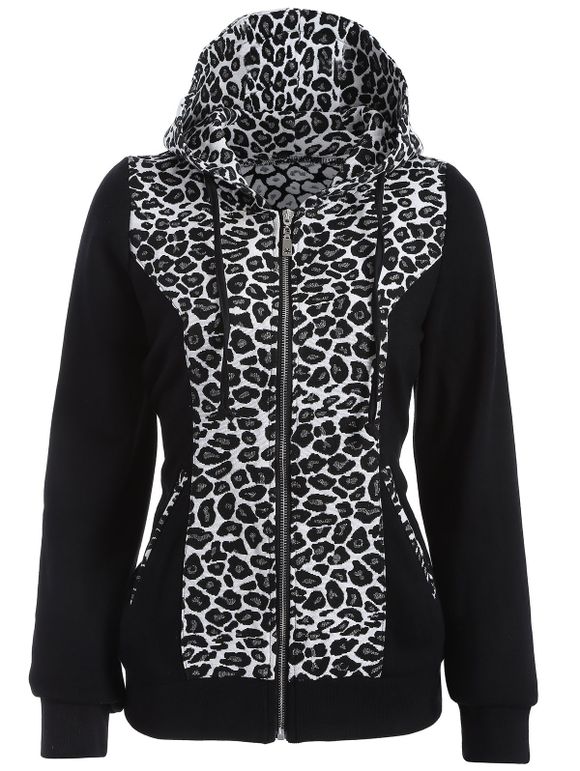 Chandail à capuche Zip Leopard - Blanc et Noir L