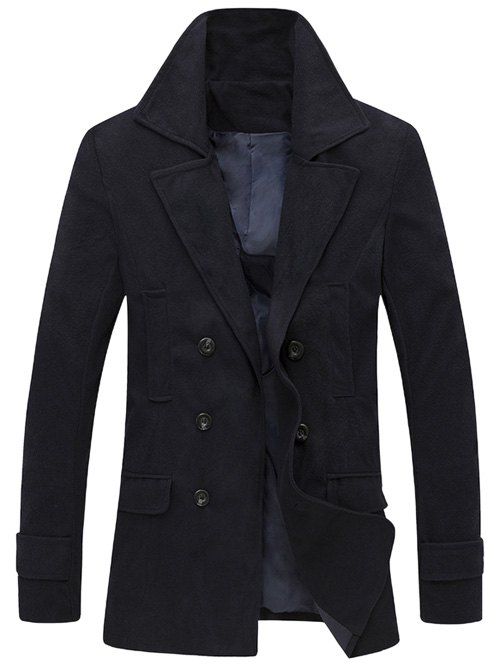 

Double Breasted Slimming Turndown Collar Wool Coat, Cadetblue