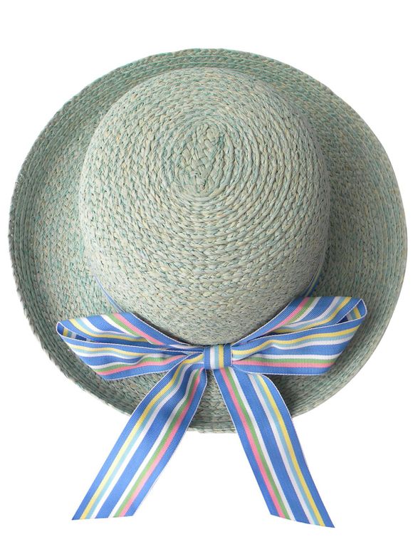 Chapeau de soleil bowknot a dôme de paille d'été - Texture de Bande Bleu 