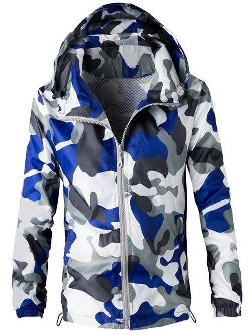 

Zipper Up Hooded Camo Lightweight Jacket, Blue
