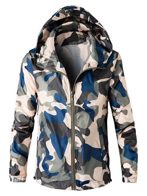

Zipper Up Hooded Camo Lightweight Jacket, Beige