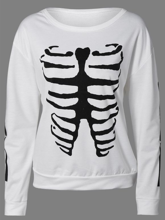 Sweatshirt décontracté Halloween a motif de squelette - Blanc S