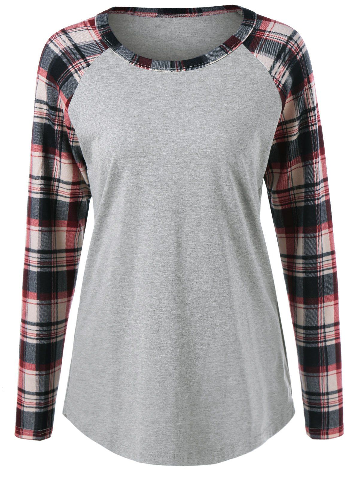 

Plaid Trim Raglan Sleeve Tee, Deep gray