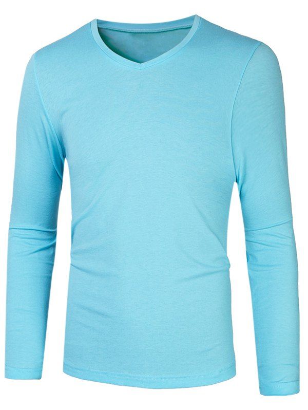 

Slim Fit V Neck Long Sleeve Basic Tee, Azure