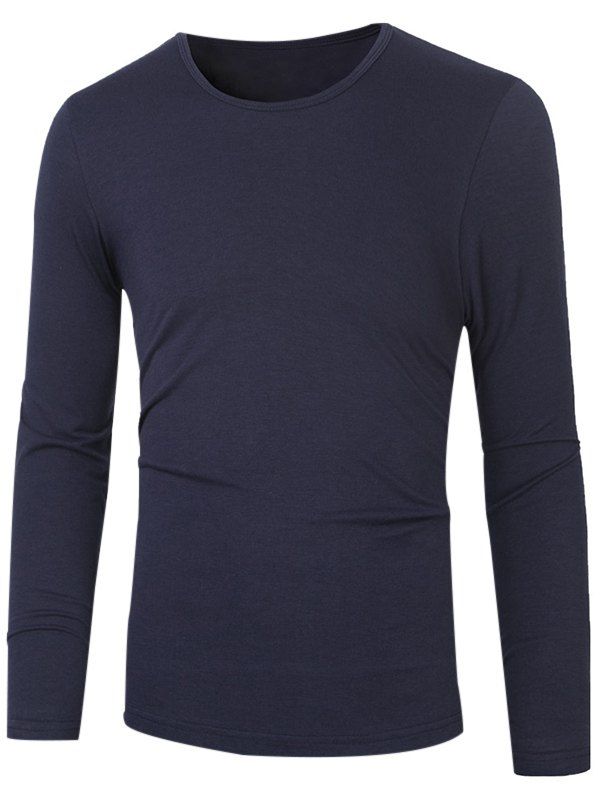 

Slim Fit Round Neck Long Sleeve Basic Tee, Cadetblue