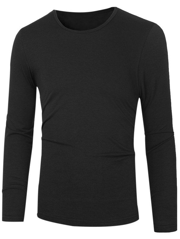 

Slim Fit Round Neck Long Sleeve Basic Tee, Black