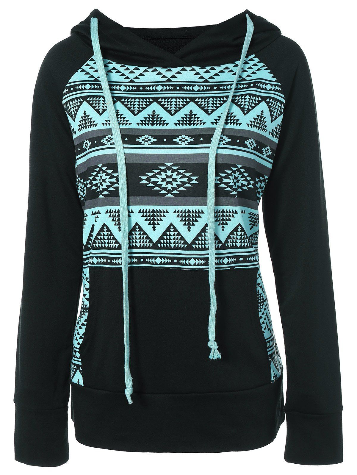 

Front Pocket Christmas Print Pullover Hoodie, Black