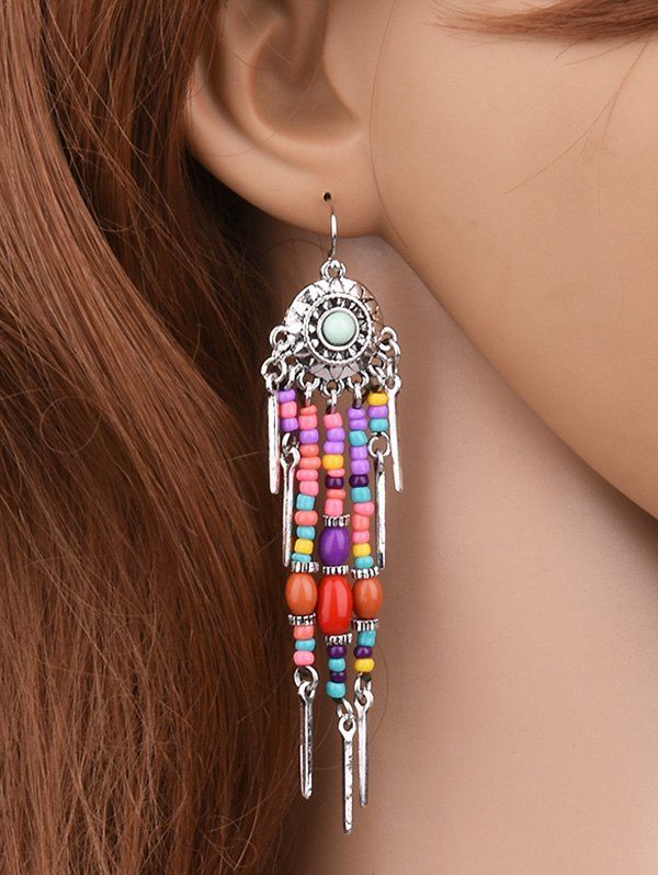 

Medallion Colorful Beaded Drop Earrings, Silver