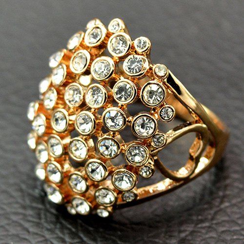 

Rhinestoned Adorn Ring, Golden