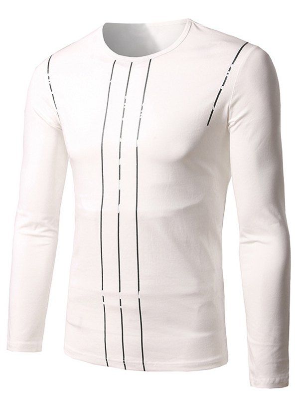 

Slim Fit Round Neck Line Pattern Tee, White